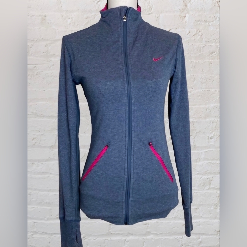 Nike Women's Gray Zip-Up Utility Jacket with Pink Accents